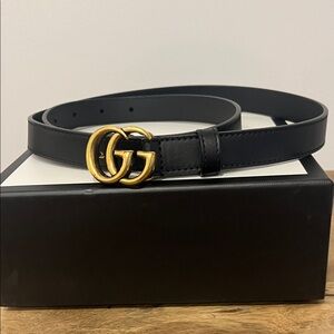 Gucci Black Belt with Gold GG Buckle